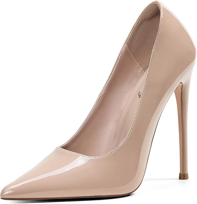 Elisabet Tang Women Pumps 12cm/4.7 Inch Stiletto Heels Pumps Pointed Toe Patent Leather Slip On High Heel Evening Party Dress Shoes - Product image